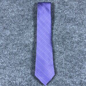 Calvin Klein Mens Purple Striped Grid Pattern Silk Blend Necktie Accessory